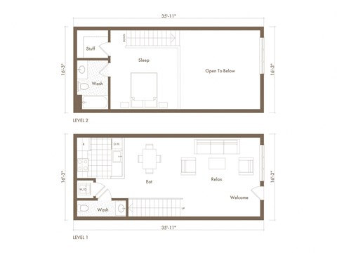 A floor plan shows two levels of a room with labeled rooms such as sleep and wash.